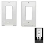 Outlet Wall Plate with LED,2 PCS Wall Plate with Night Light, Easy to Install Included Screws,Electrical LED Night Lights Outlet Wall Plate (White, Rectangular Hole)