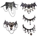 Dumcondy Halloween Elegant Sexy Women Girl Retro Gothic Punk Style Necklace Black Lace Neck Chain Collar Statement Choker Victorian Steampunk Jewelry Party Wedding Princess,5 Pieces/Set