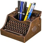 Amoysanli Retro Typewriter Pen Holder Vintage Desk Accssories Unique Cool Gifts for Writer Typewriter Lovers and Secretary Cute Funny Pencil Cups for Office Home School (Bronze)