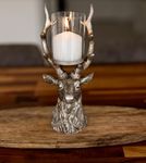 Marco Paul Christmas Stag Candle Holder Decoration Pillar Silver Home Xmas Decor Reindeer | Ideal for Christmas Decoration Christmas Table Decoration or Home Decor (1)