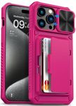 Vihibii for iPhone 15 Pro Max Case with Card Holder (4 Cards) & Slide Camera Cover & Kickstand, Military Grade Drop Protection, Rugged Hard Back & Silicone Edge Wallet Phone Case, 6.7" (Pink)