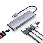 LENTION USB C Multi-Port Hub with 4K HDMI, 3 USB 3.0, SD/Micro SD Reader, Type C Charging Adapter for 2023-2016 MacBook Pro, New Mac Air/Surface, Chromebook, More (C36B, Space Gray)