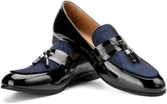 JITAI Mens Leather Shoes Pattern Printing Mens Dress Loafer Shoes Slip-on Casual Loafer Smoking Slipper, Blue/13, 11 US