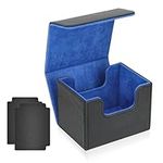 ATPWONZ Side-Mounted Deck Box, Card Deck Box, Magic the Gathering Deck Box Trading Card Box with 2 Partitions, 4.1x3.5x3.1in/ 10.5x9x8cm(Black Blue)