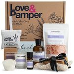 LUX Sleep Well - Lavender Aromatherapy Pamper Gifts for Women: Improve Wellness, Essential & Massage Oil, Himalayan Bath Salt, SOYA Candle, Ribbon Tied Sisal Soap, Pillow Pouch, Wax Melt