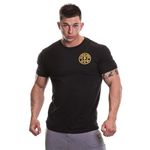 Gold’s Gym GGTS001 Mens Basic Left Chest Muscle Joe Print Logo Crew Neck T-Shirt, Black, L