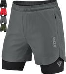 RDX Men’s Running Shorts, 2 in 1 Athletic Breathable Short Compression Liner, 2 Zipper and 2 Phone Pockets, Lightweight Quick Drying Elastic Shorts for Sports Workout Jogging Cycling Gym Bodybuilding