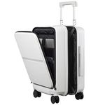 Hanke Carry On Luggage Airline Approved, TSA Luggage Lighiweight Carry On Suitcase Hard Shell Travel Luggage Suit Case with Wheels Rolling Luggage with Front Pocket(Grayish White)