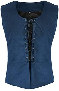 Tyuduo Men's Medieval Renaissance Pirate Vest Gothic Steampunk Waistcoat for Men (Blue, 2XL)