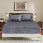 Luowei Winter Warm Fitted Sheet 200 x 200 cm Cashmere Touch Cuddly Fluffy Plush Grey Flannel Bed Sheet Fitted Sheet for Box Spring Bed Topper Mattress up to 30 cm High