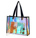 PROUDME Holographic Classic Tote Bag For Women, Stylish Transparent Design,Perfect Size (35X27X10 Cm), Black