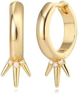 MYEARS Women Spike Earrings Gold Huggie Hoop Trio Diamond Cubic Zirconia 14K Gold Filled Small Simple Handmade Hypoallergenic Everyday Jewelry