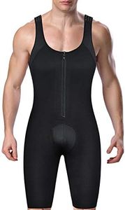 DoLoveY Men's Shapewear Bodysuit Full Body Shaper Compression Slimming Suit Breathable, Black(zipper), X-Large