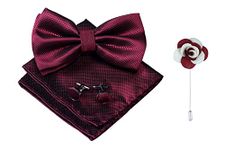 KRAWATTE Men's Microfiber Bow Tie Set with Pocket Square and Cufflinks (Wine)