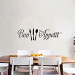 SEATUNE Bon Appetit Wall Decals, Kitchen Wall Decals, Quotes Signs Sayings Black Family Farmhouse Theme Coffee Cabinets Decorativos Pictures Dining Room Italian Chef Home Vinyl Art Wall Decor 35"X9.8"