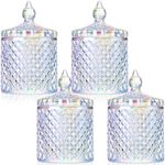 Aoriher 4 Pcs Crystal Glass Candy Jar with Lid Home Decorative Jar Glass Storage Bathroom Jars Jewelry Box Canister Jar for Cotton Swab Glass Jar for Kitchen Bathroom Pantry (Rainbow,Medium)