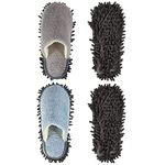 2 Pairs Microfiber Slippers Floor Cleaning Chenille Mop Slippers Washable Cleaning Slippers Base Board Cleaner Household Cleaning Tools for Wood Floor Dust Dirt Cleaning Tool Supplies (Gray, Blue)