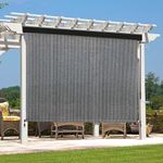 Artpuch Outdoor Roller Shade 6' W x 6' H Fabric Blind Gray Outdoor Roll Up Shade with Aluminum Valance, Wand Operation Exterior Roller Shade Cloth for Patio Porch Gazebo