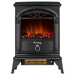 Hamilton 22-inch Portable Free Standing 1500W Electric Fireplace Stove with Realistic Fire and Vintage Logs - Black