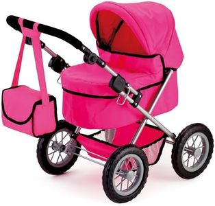 Bayer Design 13029AA Dolls, Foldable, Height-Adjustable Handle, with Shoulder Bag, Stable, Trendy Pram Pink