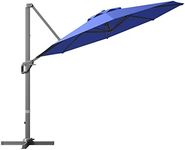 HAPPYGRILL 11ft Patio Umbrella Outdoor Round Cantilever Umbrella with Aluminum Pole & Cross Base, Hanging Offset Umbrella with 360° Rotation and Easy Tilt for Garden Backyard Poolside, Blue