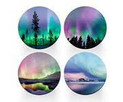 4 x Round Northern Lights Coasters - Iceland Boraelis Men Women Set Theme House Warming Circle Drinks Kitchen Decoration Décor Gift #80191