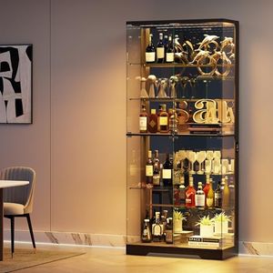 JDPAG RGB Lighted Display Cabinet for Gaming Room Collectibles-Black