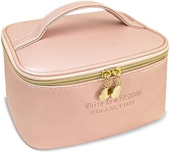 White Ze Borsa per il trucco, per cosmetici e spazzole da viaggio impermeabile, portatile in morbida pelle PU, Grande da stoccaggio Toilette per stoccaggio donna (Rosa)