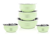 Nirvika Light Green Coloured Stainless Steel Handi/patila/bhagona/biryani Cook & Serve Induction Bottom Cookware Set (5 - Piece)