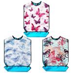 3 Pack Adult Bib for Eating Washable Reusable Waterproof Clothing Protector with Optional Crumb Catcher 28" X 17" Women (B)