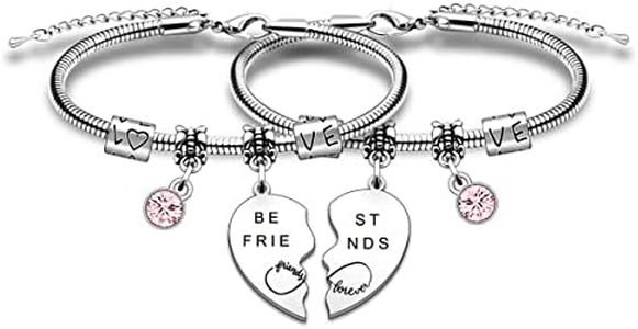 SMARGO 2 Pcs Charm Best Friend Forever Bracelets Gifts For Girls Women Birthday Christmas Graduation Bff Friendship Jewellery, 8.66inch, Crystal