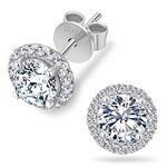 Moissanite Earrings, KRKC 1CT Diamond Stud Earrings For Women Men, White Gold Plated S925 Sterling Silver Earrings Stud, D Color VVS1, Brilliant Round Cut, Gift for Mom Girls Wife Her(Halo)