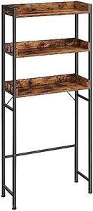 VASAGLE Over The Toilet Storage, 3-Tier Bathroom Storage Shelf, Over Toilet Bathroom Organizer with 4 Hooks, Rustic Brown and Black UBTS002B01