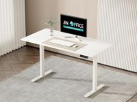 JIN OFFICE Electric Height Adjustable Desk | Sit Stand Desk with 3 Memory Presets | 80 Kg Wt. Capacity| Motorized Standing Desk (White Frame with White Table Top 1500 X 750 mm)