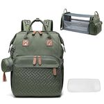 SONARIN All-in-One Baby Changing Bag Backpack,Multifunction Portable Nappy Changing Bag with Foldable Cot,Waterproof Travel Diaper Bag Stroller Bag with Mat,Pacifier Bag & USB Port(Army Green)