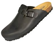 GONKOS®, Leather Clogs with Cork Insole, Genuine Leather, Natural Cork, Adjustable Buckle to The Foot, Men/Women Sandals, Quality Sandals Made in Spain, Color Black Size 9