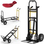 TANGZON 3 in 1 Folding Truck, 450KG Convertible Robust Metal Hand Truck with Universal Wheels, Rubber Handle, Multifunctional Collapsible Cart for Warehouse Garage Factory Supermarket