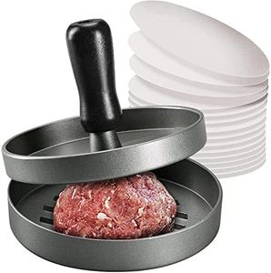 Burger Press, Non-Stick Meat Patty Hamburger Maker for Making Quarter Lb or Large 1/3 Pound Stuffed Pocket Burgers, Aluminum for BBQ Grill (100 Wax Paper)