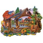 Bits and Pieces - 750 Piece Jigsaw Puzzle for Adults - Autumn Retreat - 750 pc Shaped Forest Cabin Woods Nature Animal Flowers Deer Bears Trees Lake Mounatin Jigsaw by Artist Cory Carlson