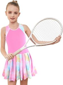 MODAFANS Girls Tennis Golf Dress Sleeveless Athletic Pleated Outfits Sets with Shorts Pink tie-dye,6-7years