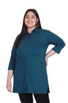 In Love Women's Cotton Plus Size Office Wear Longline Solid Modern Fit Casual Shirt,Peacock,2Xl