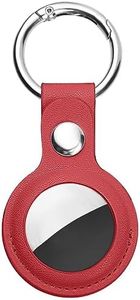 Ainiv Portachiavi AirTag, Rosso Custodia in Pelle, Localizzatore di Chiavi Portatile per Zaini e Animali Domestici, Mini Cover Protettiva, Tracker per Cordino AirTag