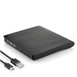 KamKorda External CD DVD Drive for Laptop | USB 3.0 and USB-C | Slim Portable CD/DVD +/- RW Drive Rewriter Burner for Apple Macbook PC & Laptop