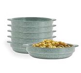 Pfaltzgraff Stacking Plate, Set of 6 | Pasta Bowls with Handles | Reactive Glazed Stoneware | Ceramic Bowls for Serving | 9-Inch Dinner Bowl Plates (Sage)