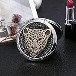 Amanman Portable Mirror Travel Mirror with Rhinestone Leopard 2-Sided Magnification Compact Mirrors with Gift Box (Leopard)