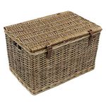 JVL Handmade Buff Wicker Hampers with Faux Leather Straps, Large, Brown