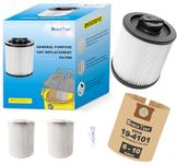 1 Pack DXVC6910 Cartridge Filter for DEWALT 6 to 16 Gallon Vacs + 1 Pack DXVA19-4101 Replacement Filter Bag + 2 pack Reusable Filter Covers To Keep Filters Performing.