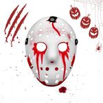 Vexquivera Adults Horror Mask Hockey Halloween Costume Mask, Scary Cartoon Jason Bleeding Edition Mask, Jason Mask Cosplay Halloween Costume Mask Prop Horror Hockey Halloween Masks Scream Mask