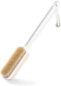 MainBasics Shower Brush Back Scrubber Dual-Sided Body Brush Long Handle with Soft and Stiff Bristles for Dry & Wet Brushing (White)