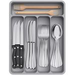 Lifewit Cutlery Drawer Organiser, Plastic Cutlery Tray for Kitchen Drawer, Utensil Flatware Silverware Holder Divider for Spoons Forks Knives Tableware, 5 Compartment, Grey